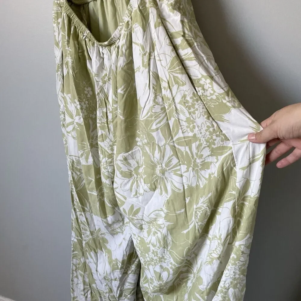 American Eagle Jumpsuit Tropical Floral Print Green White Backless Women's Large - Picture 11 of 13